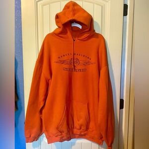 Vintage Harley Davidson Motorcycles Orange 2005 Long Sleeve Hooded Sweatshirt